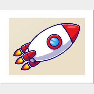 Rocket Flying In Space Cartoon Posters and Art